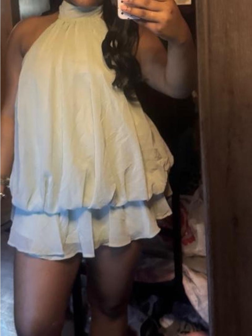 Light Green Halter Tiered Ruffle Dress
